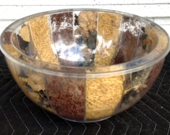 Vintage Mid Century Lucite Acrylic Bowl Filled With Dried Flowers