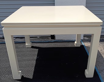 Vintage Karl Springer White Wrapped Ming Card Dining Table With Roller Extention