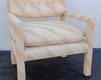 Vintage Mid Century Milo Baughman Style Upholstered Parson Arm Chair