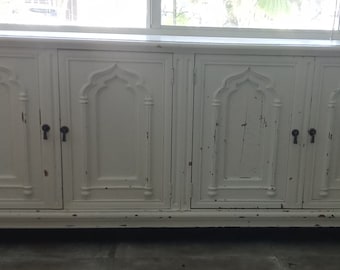 Antique / Farm House White Buffet Credenza Cabinet 3 Drawers 4 Doors By Pierre Bartet Furniture Creations