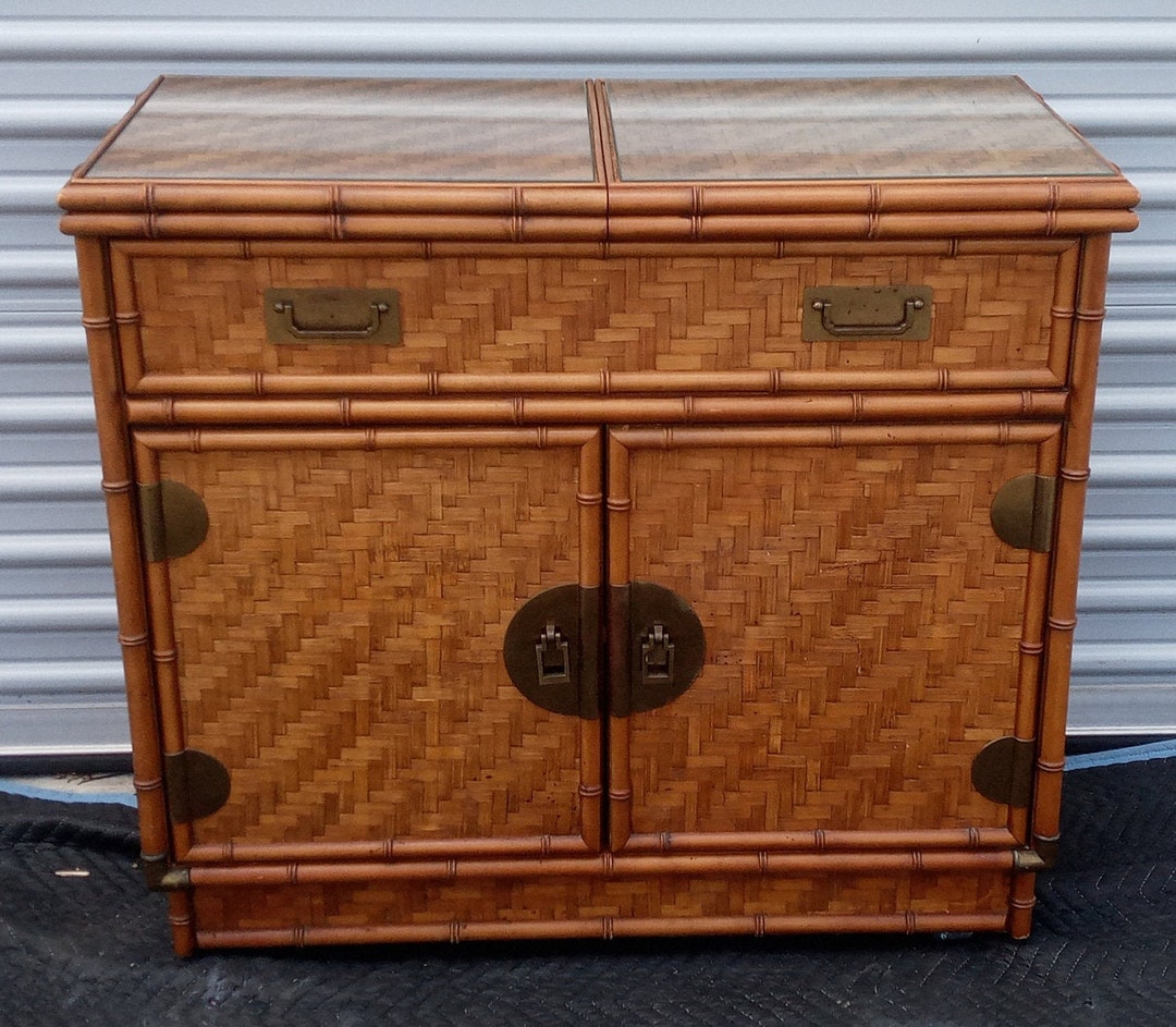 Vintage Dixie Bamboo Herringbone 2 Door Single Drawer Slide Etsy