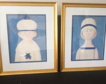 Mid Century Pair Of Antonio Bueno Zelda & Marinaretto Prints Gold Framed