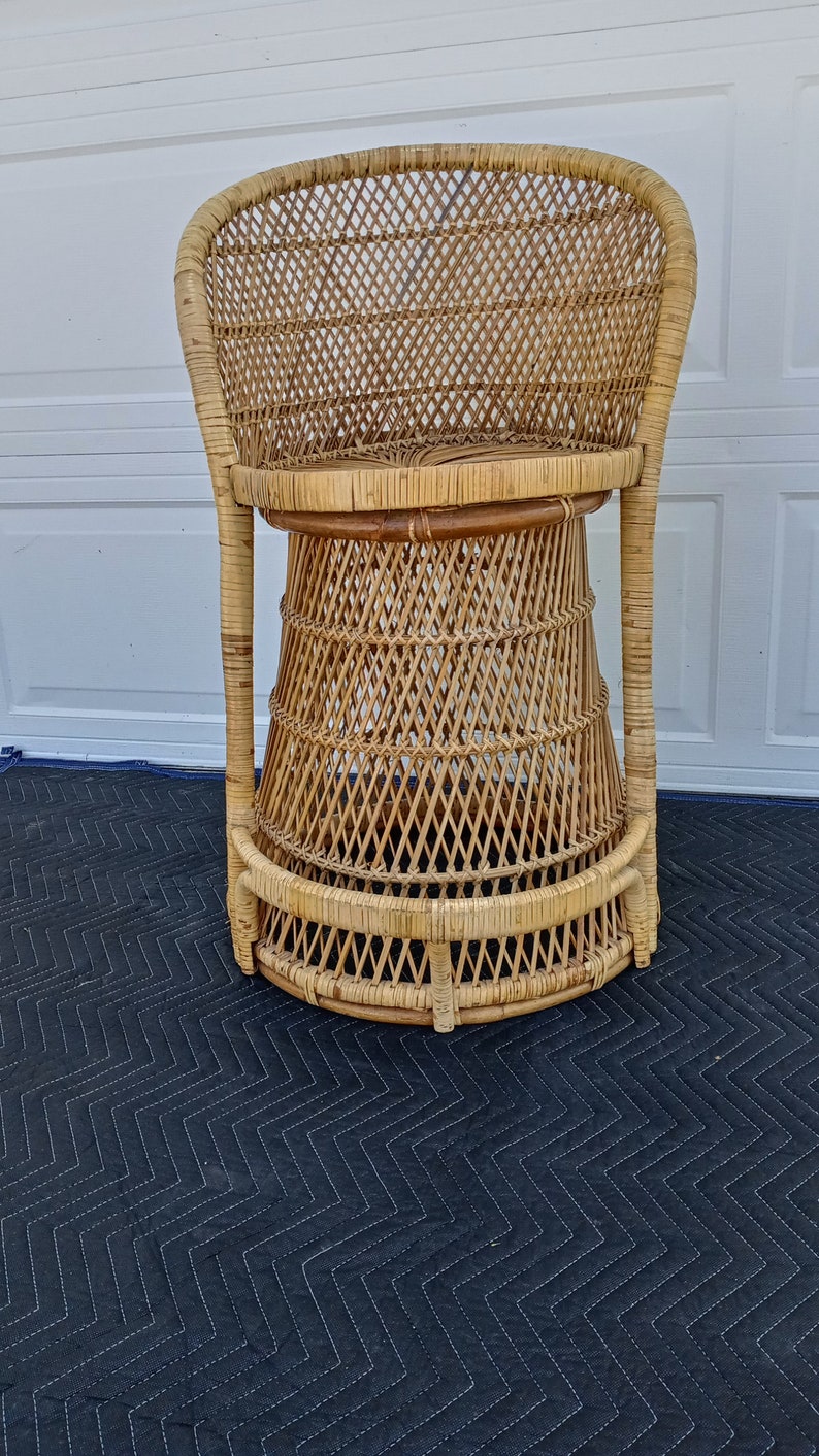 Vintage Bohemian Wicker Rattan Bar Stool Etsy