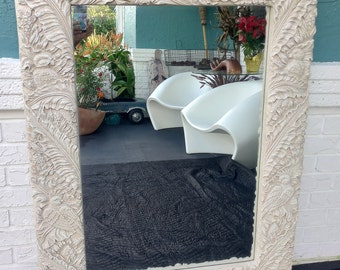 Birds and Tropical Foliage White Rectangle Wall Mirror