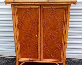 Vintage Coastal Bamboo Bar 2 Door Cabinet by Palecek With Pineapple Motif