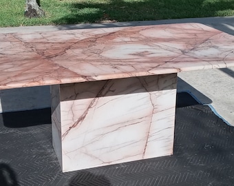 Vintage Mid Century Unique Rare Deep Vain Pink Italian Marble Dining Table