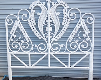 White Boho Scroll Rattan Queen Size Headboard