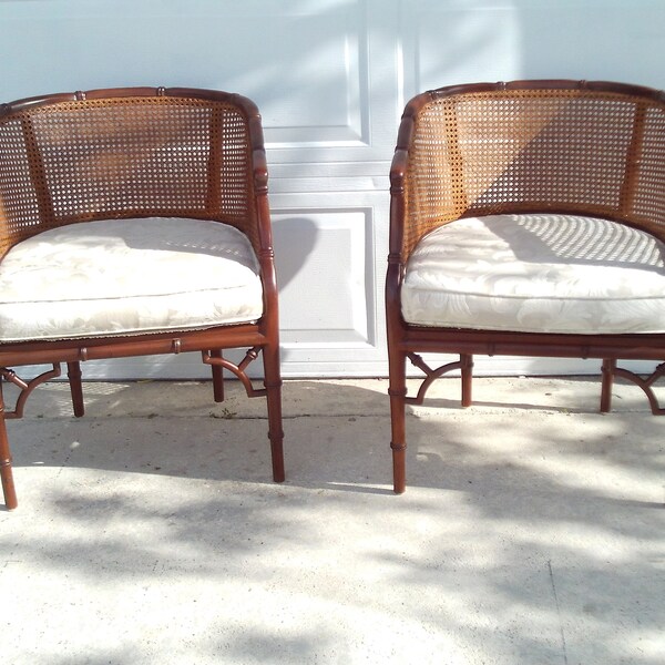 Vintage Mid Century Faux Bamboo Fret Work Cane Back And Seat Arm Chair / No Free Shipping On This Item