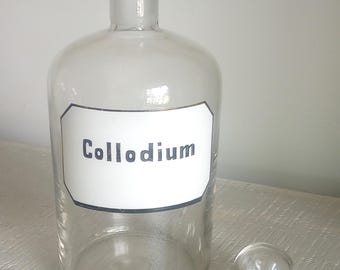 Vintage Collodium Pharmacy Apothecary Medical Chemist Decantor Bottle