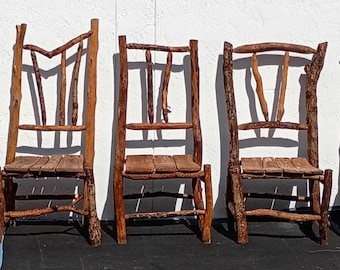 Rare Set Of 9 Unique Original Handcrafted Twig Tree Limb Chairs Wood Slat Seats