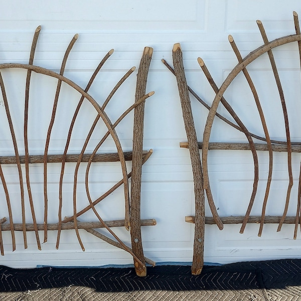 Unique Hand Made Pair Of Adirondack Style Twig Twin Headboards