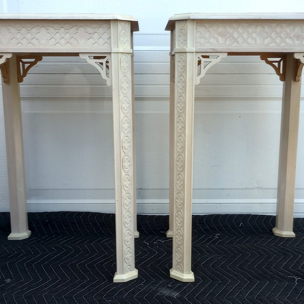 Vintage Mid Century Pair Of Fretwork White Washed Side Tables