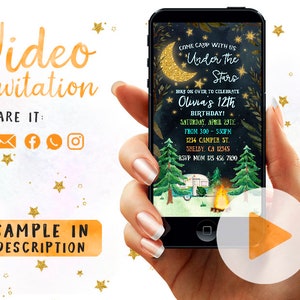 Under The Stars Invitation, Camper Invitation, Camping Birthday Invitation, Happy Camper Party Invite, Camp Under The Stars Party Invite