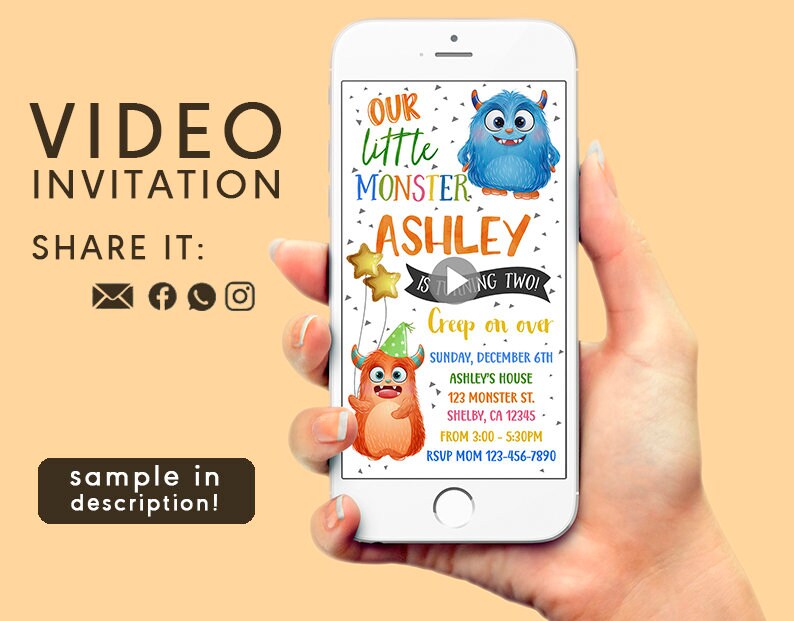 Invitation Little Monster, Fête d'anniversaire Monsters, Aquarelle Little Monster Video, Little Monsters Invitation, Party Monster Invite