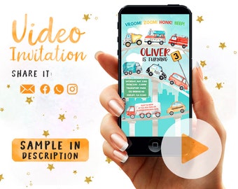 Transportation Invitation, Transport Invite, Transportation Party Truck, Traffic Video Invitation, Transportation Birthday Invitation