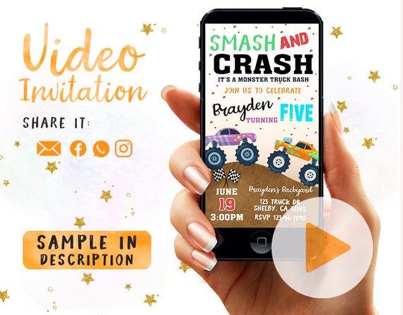 Monster Truck Invitation, Monster Truck Birthday Invitation, Monster Truck Party, Monster Jam Birthday Invitation, Video Invite Racing Truck