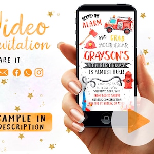 Firefighter Invitation, Firetruck Invite, Firefighter Birthday Party, Firefighter Birthday Video Invitation, Fireman Party Birthday Invite