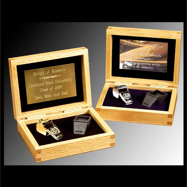 Police, Coach Whistle,  Whistle is SILVER, Gift Set includes solid oak engraved gift box and Professional Quality Whistle