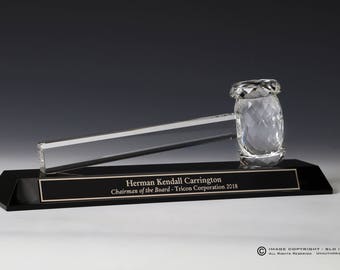 Personalized Engraved Crystal Gavel attached to a Black Crystal Stand, Gift Box included, Lawyer Gift, Judge Gift, Mayor Gift