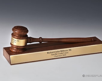 Personalized Engraved Gavel Set with Solid Walnut Presentation Block, Engraved Gavel, Lawyer Gift, Judge Gift, Mayor Gift, City Council Gift