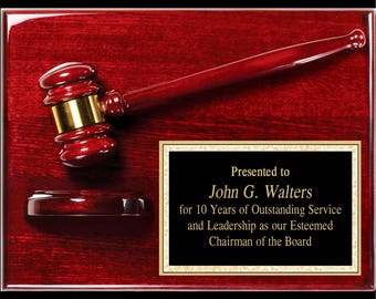 Gavel Plaque, 9" x 12" Rosewood Piano Wood Gavel Plaque with Custom Engraving, Best Prices