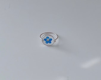 Forget Me Not Ring: Real Pressed Flower Resin Ring, Silver Plated Wire