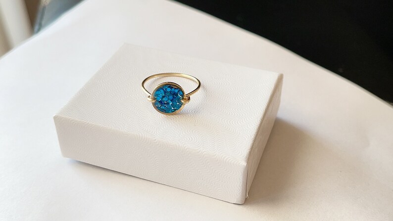 Glitter RingResin Ringone of a kind jewelrySparkle RingBlue glitter resin ringgift for her