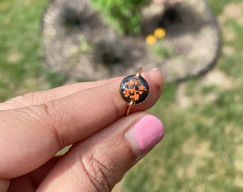 Real flower Ring/Resin Ring/Pressed flower resin ring/plant ring/botanical ring/orange and black ring/gift for her