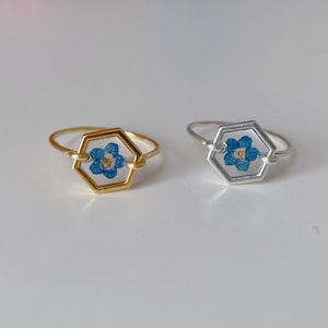 Anello Non ti scordar di me/Anello in resina con fiori veri/Anello con fiori veri pressati/Anello in resina/Anello con fiori pressati/Regalo per lei