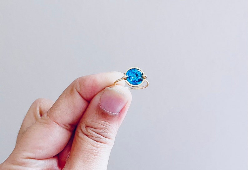 Glitter RingResin Ringone of a kind jewelrySparkle RingBlue glitter resin ringgift for her