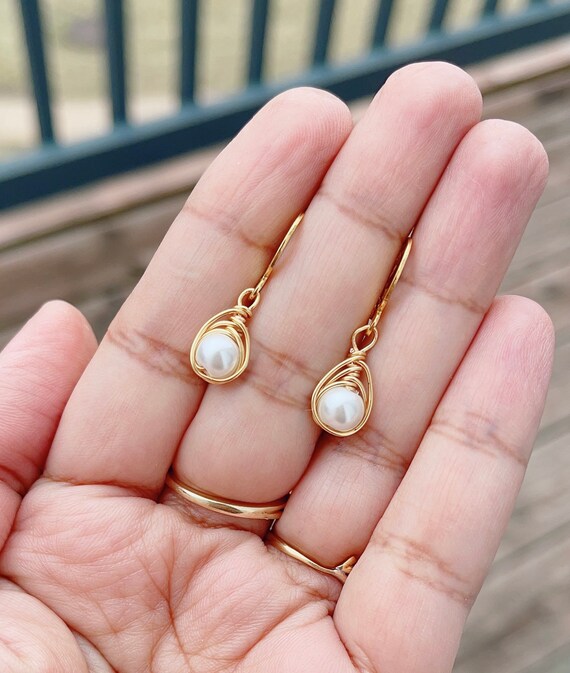 Pearl Earrings/wire Wrapped Pearl Earrings/pearl Drop 