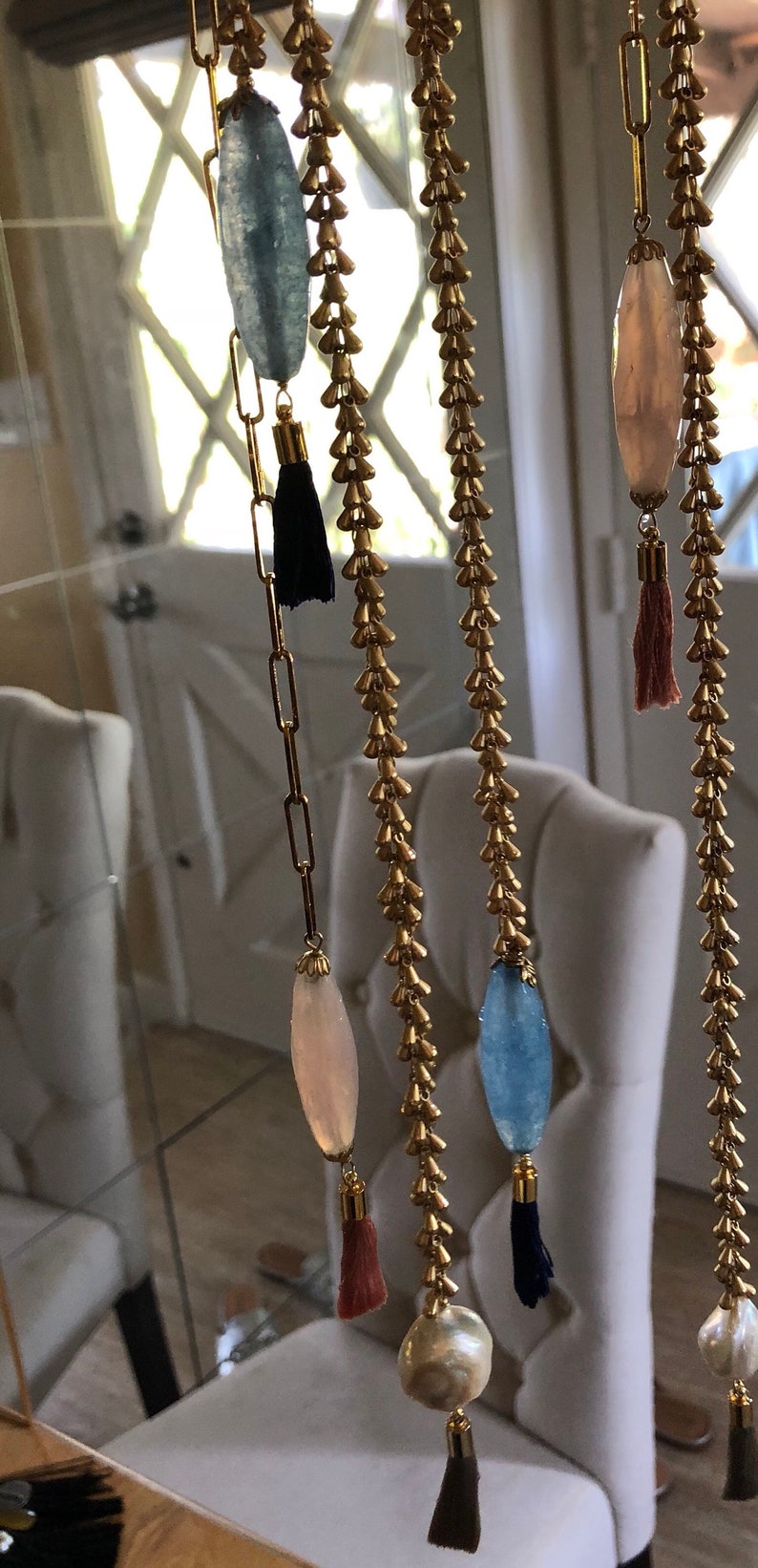 Blue quartz teardrop lariat