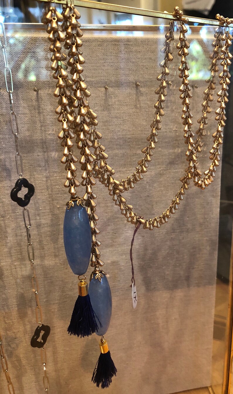 Blue quartz teardrop lariat