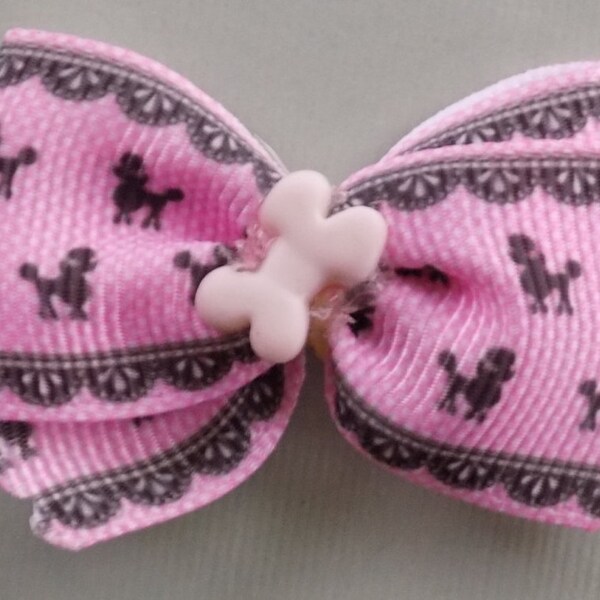 Dog Bows//Pretty in Pink Poodles//Dog Topknot or Ear Bows - Your choice of Bow Size and Hardware