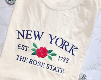 Ivory T-shirts - Embroidered T-Shirt - Embroidered Apparel - State Apparel - New York Apparel - Flower Shirt - New York The Rose State Shirt