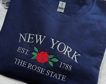 Embroidered Sweatshirts - Crewnecks - Sweaters - New York Crewnecks - State Sweatshirts - State Crewnecks - New York Rose State Sweatshirts