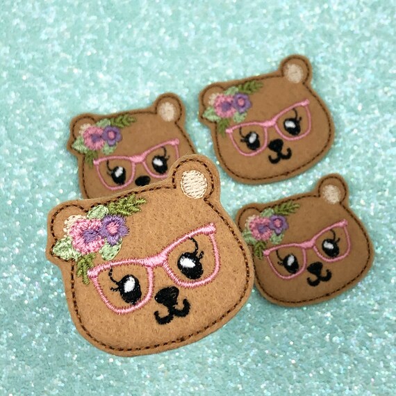 Craft Supply - Valentines Day Feltie - Planner Clip Supply - ID Badge Reel - Hair Clip Supply - Nerdy Bear Felties - Set of FOUR CUT Felties Il_570xn