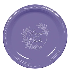 Personalisierte Kunststoffteller - Benutzerdefinierte Monogrammteller für Hochzeitsessen - Wählen Sie Farben und Größen 18 cm oder 10 Zoll