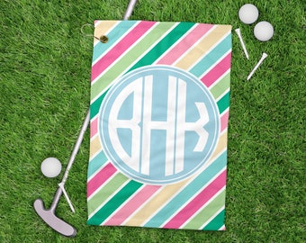 Striped Golf Towel with monogram Personalized Golf Towel Golf Towel Flower Golf Towel Ladies League Gift Womans Golf Towel Girls Golf Towel