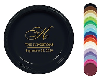 Custom Monogram Plastic Plates – Personalized Baby Shower Plates – Pink, Blue or Custom Colors – 7” or 10” Disposable Plates