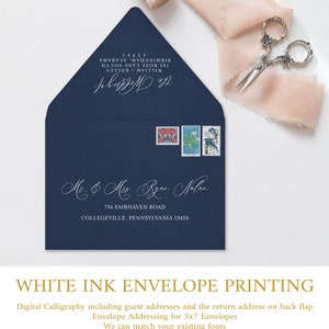 Midnight Blue Navy Umschläge Adressiert | 5x7 (A7) + mehrere Größen für Hochzeit lädt ein, Antwortkarten | 25 Briefumschläge | Weißer Druck mit Absenderadresse