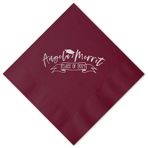 Personalized Graduation Napkins Class of 2025 Grad Party Decorations - Cocktail, Luncheon, and Dinner Napkins
