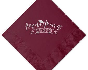 Personalized Graduation Napkins Class of 2025 Grad Party Decorations - Cocktail, Luncheon, and Dinner Napkins