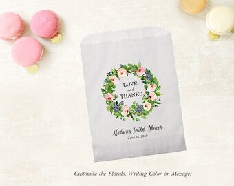 Wedding Bridal Shower Favor Treat Bag - Custom Personalized Paper Bags - With Love Heart Cookie Candy Bar Favor Bags