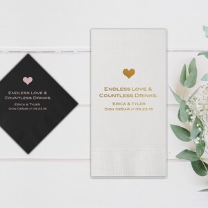 Personalized Wedding Napkins - Endless Love Countless Drinks - Cocktail Napkin, Foil Stamped Napkin, Wedding, Paper Napkins, Napkins