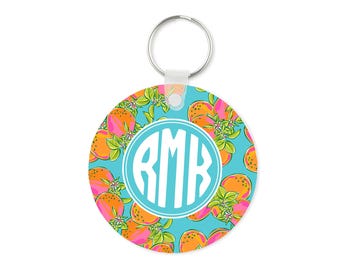 Preppy Monogram Keychain - Personalized Keyring - Custom Keychains - Personalized Gifts - orange key chain
