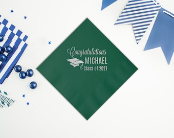 Graduation Napkins Personalized Beverage Napkins Class of 2025 Graduation Party Supplies Custom Printed Napkins Congrats Grad