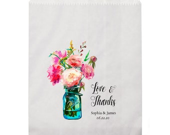 Boho Bridal Shower Treat Bags Mason Jar Teal Farmhouse Floral Wreath Goodie Bags Wedding Favor Garden Thank You Favor Bags Popcorn Candy