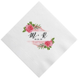 Floral Beverage Napkins, Cocktail Napkins, Personalized Paper Napkins, Watercolor Flowers 3 Ply Napkins