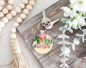 Tropical Name Key chain, Personalised Photo Keyring, Custom Image Keyring, Photo Keychain, Custom Photo Keyring, Engagement Keyring